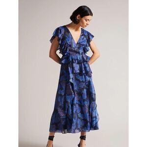 Ted Baker London Vertey Pinnafore Ruffle Midi Dress Size 2